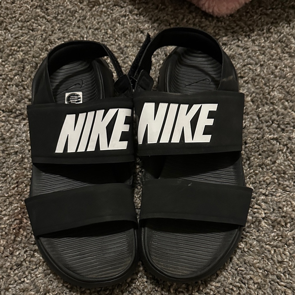 Nike Kids Black Sandals with White Logo